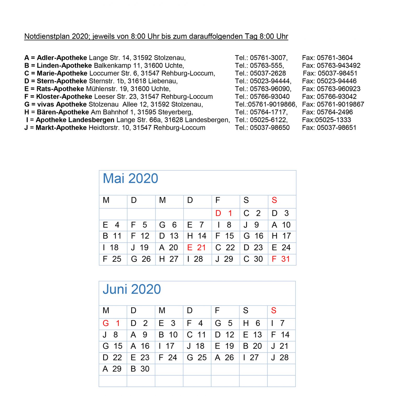 Apotheken Notdienstplan – Werbegemeinschaft Uchte e.V.